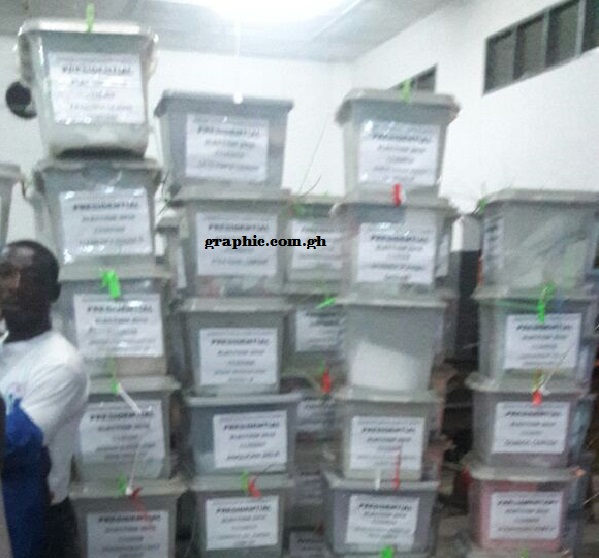Some of the ballot boxes at the collation centre